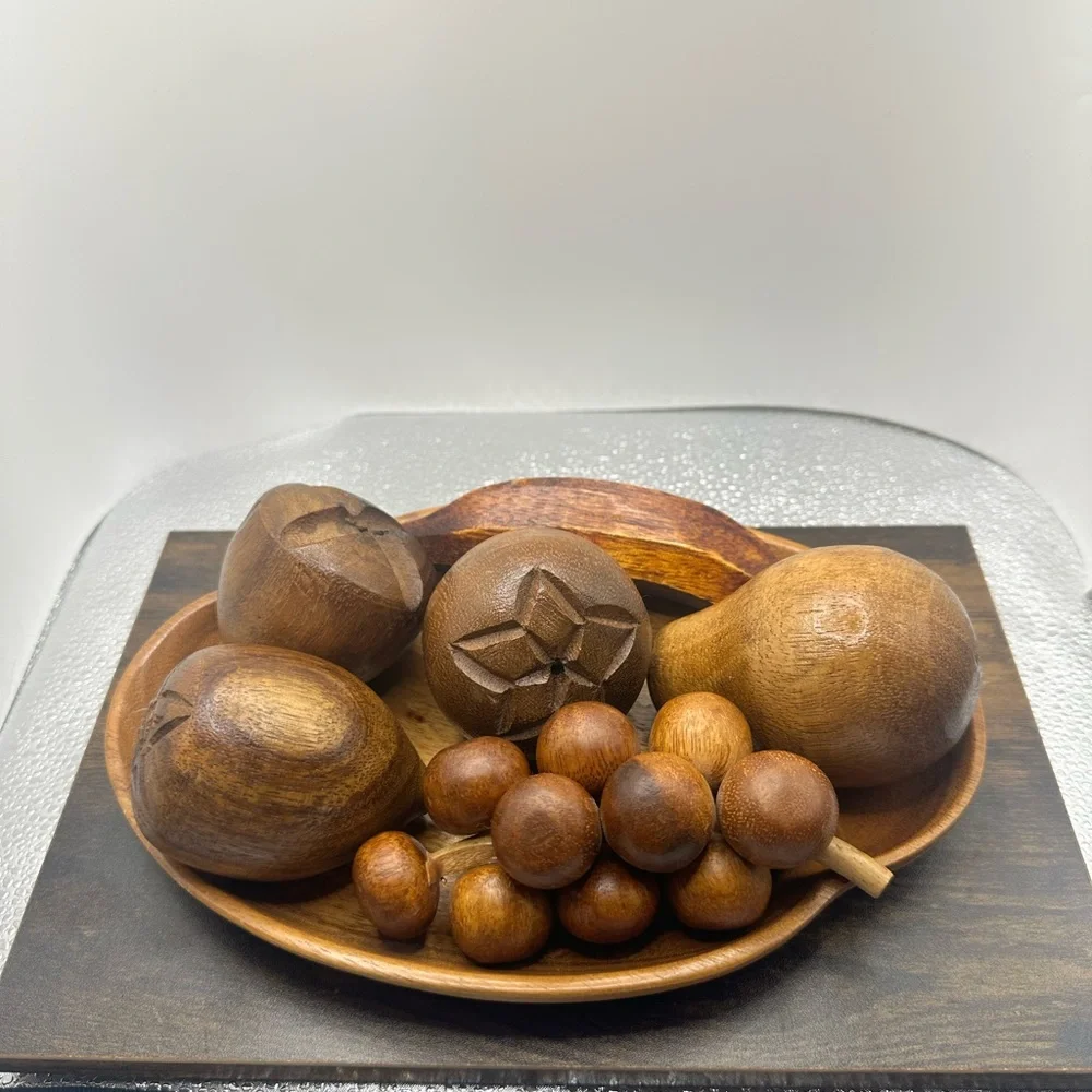 Mid Century Modern Carved Wood Fruit Centerpiece